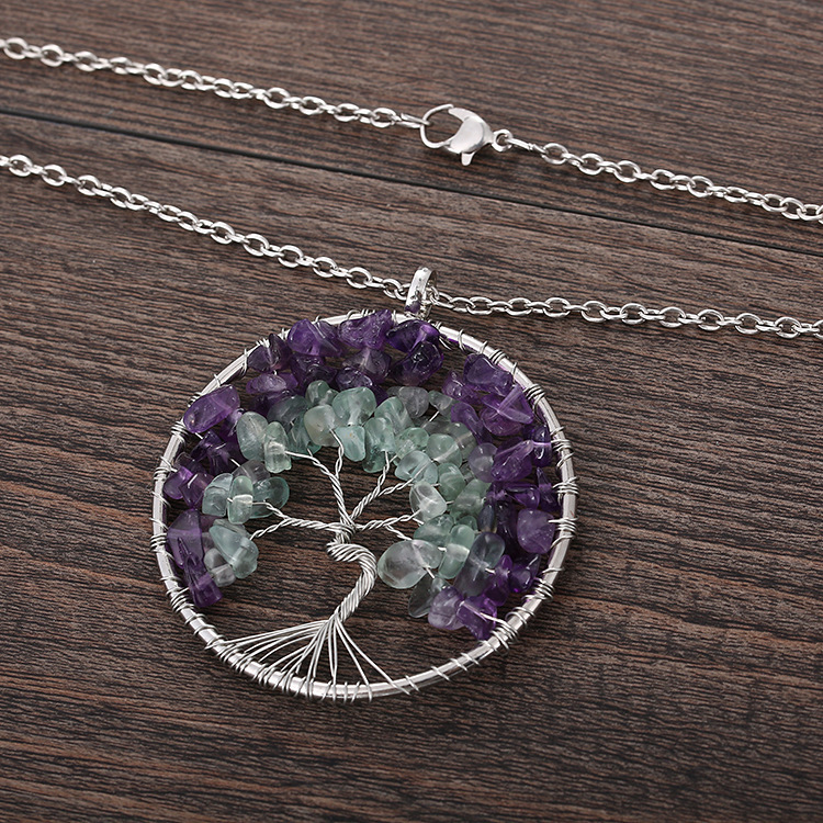 Natural Rainbown Fluorite Amethyst Life of Tree Pendant