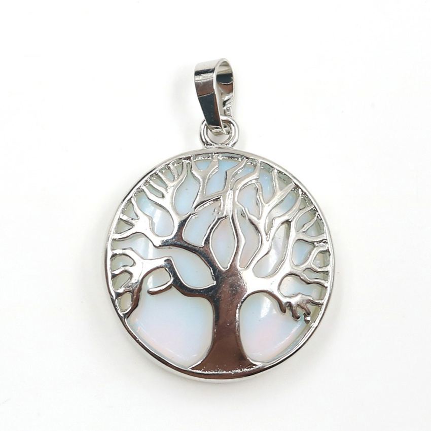 Charming Waterdrop Tree Of Life Pattern Gemstone Pendant