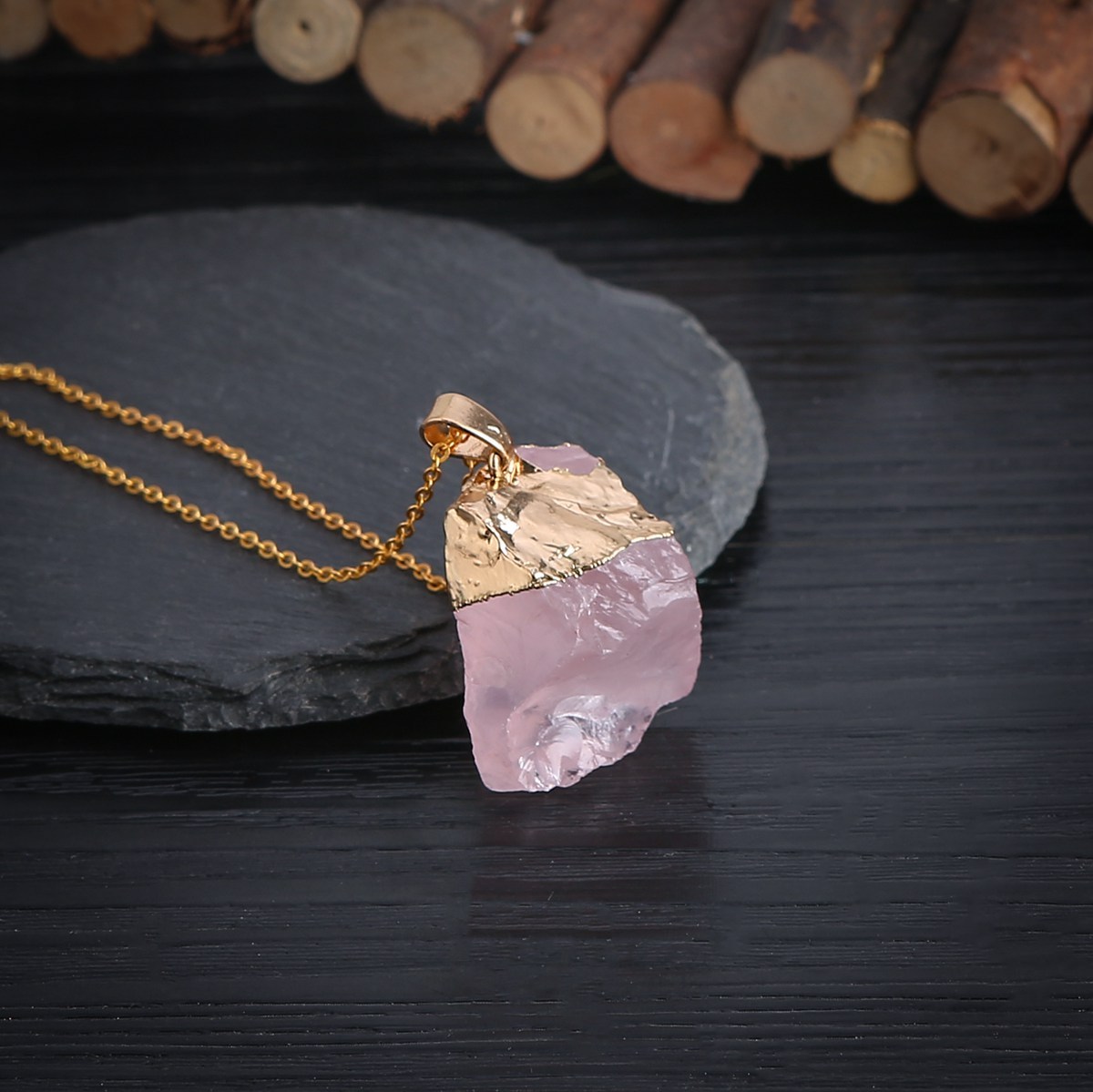 Natural Raw Rock Crystal Nugget Pendant