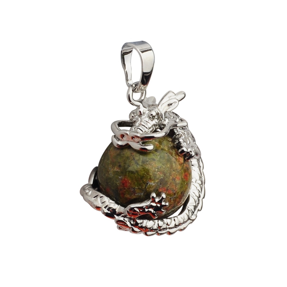 15MM Gemstone Balls Wrapped Dragon Pendant