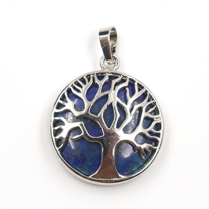 Round Charming Waterdrop Tree Of Life Pattern Gemstone Pendant