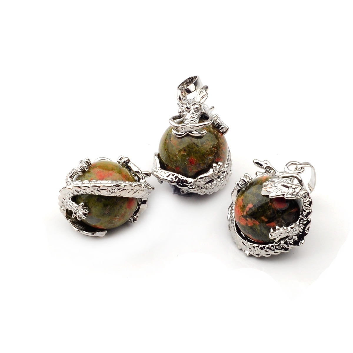 15MM Gemstone Balls Wrapped Dragon Pendant