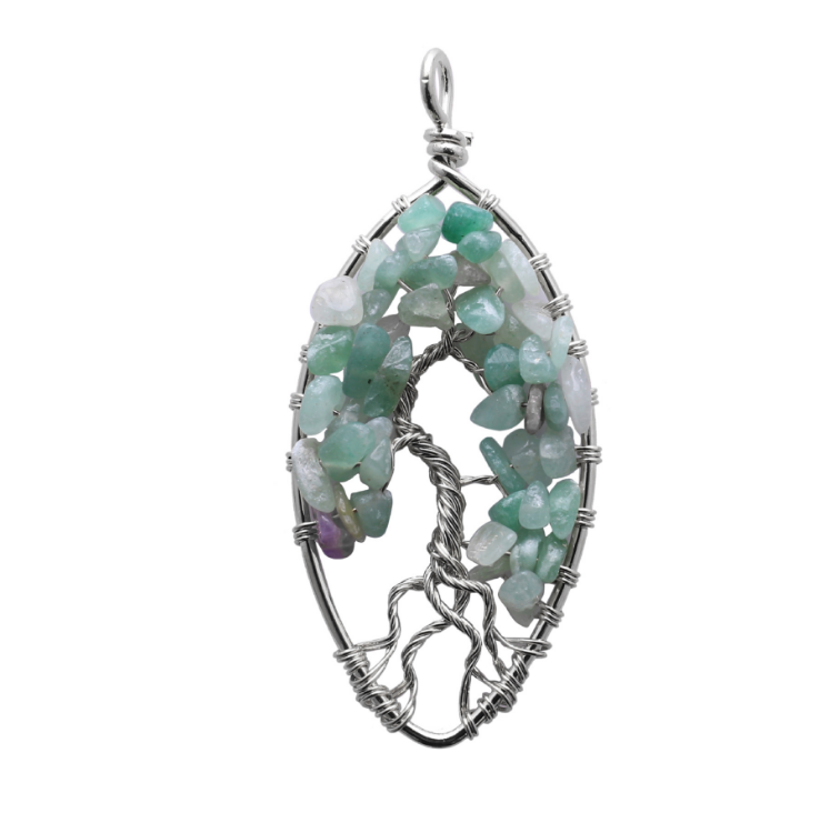 Oval Chip Gemstone Tree Pendant