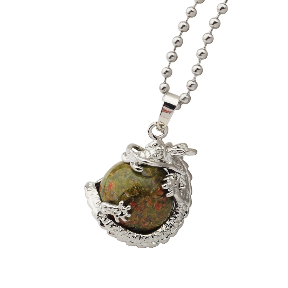 15MM Gemstone Balls Wrapped Dragon Pendant