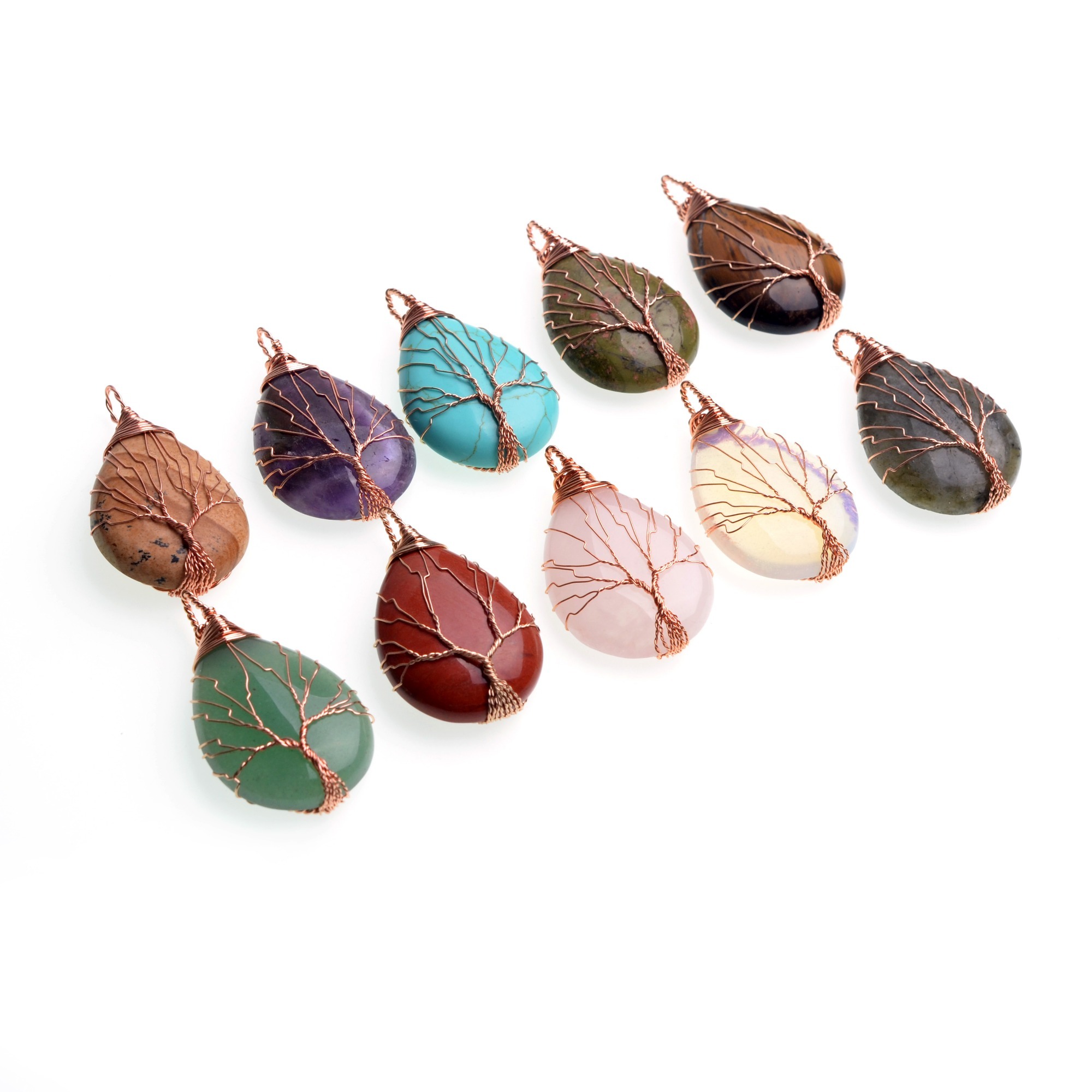 Rose Gold Waterdrop Gemstone Life of Tree Pendant