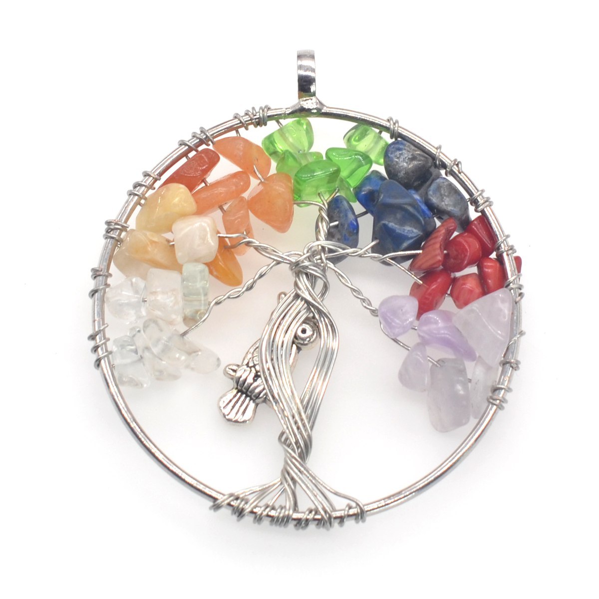 7 Chakra Bird Tree Gemstone Pendant