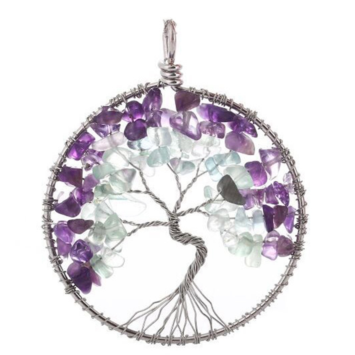 Natural Rainbown Fluorite Amethyst Life of Tree Pendant