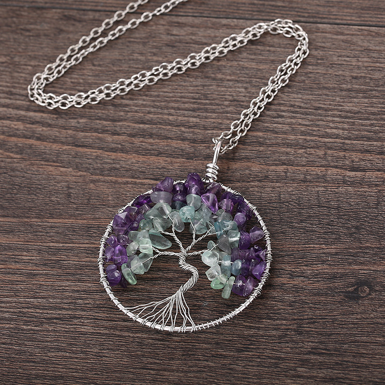 Natural Rainbown Fluorite Amethyst Life of Tree Pendant