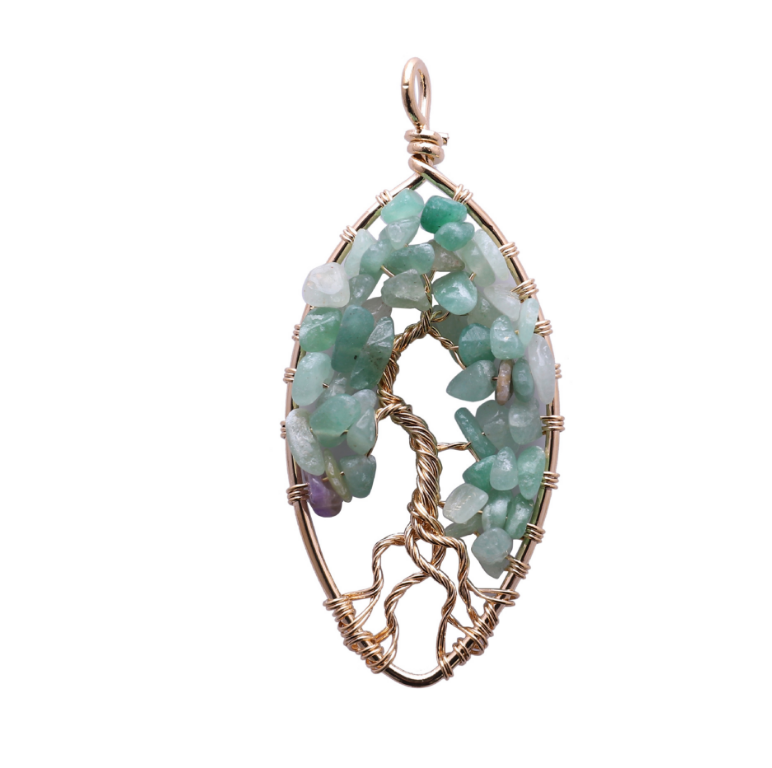 Oval Chip Gemstone Tree Pendant