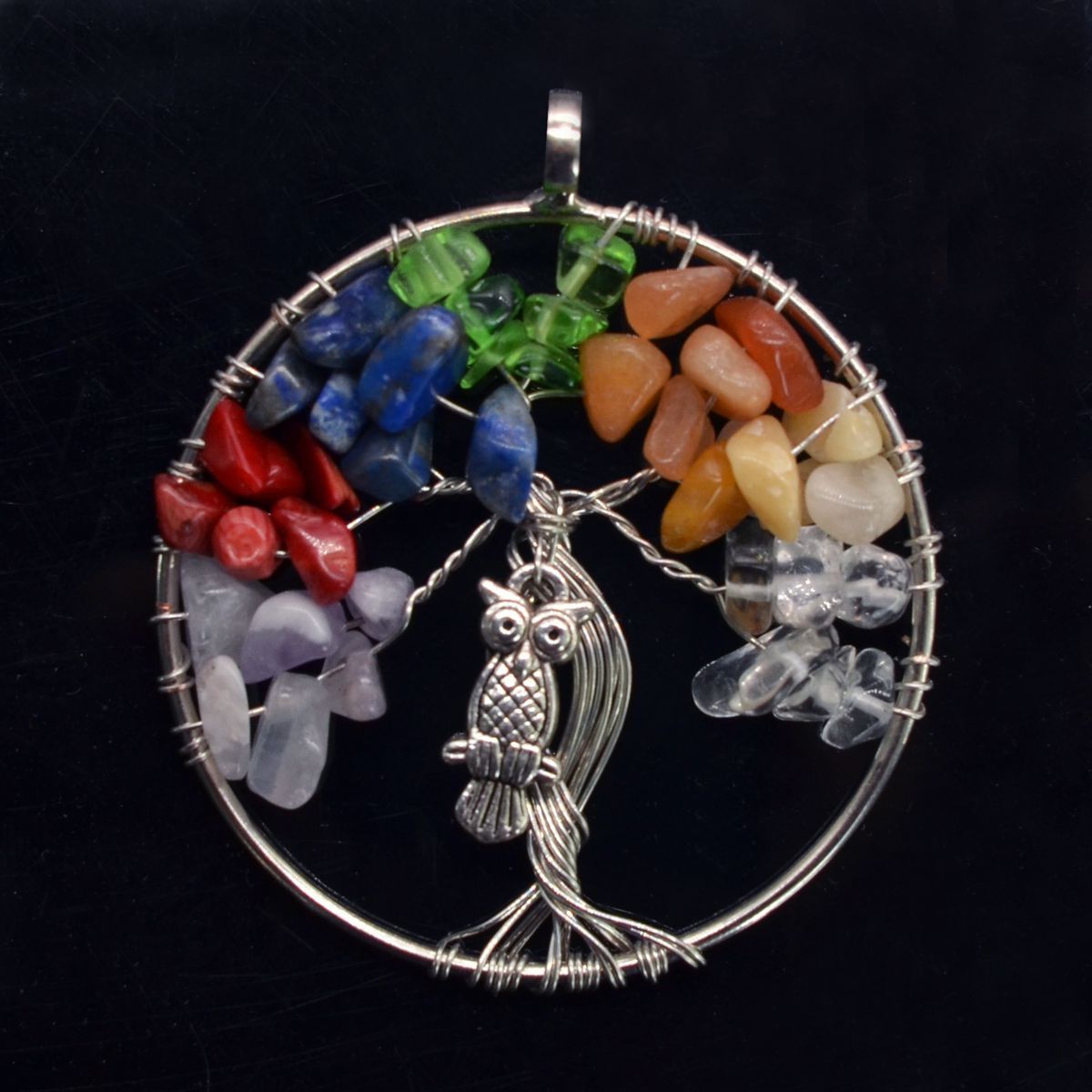 7 Chakra Bird Tree Gemstone Pendant