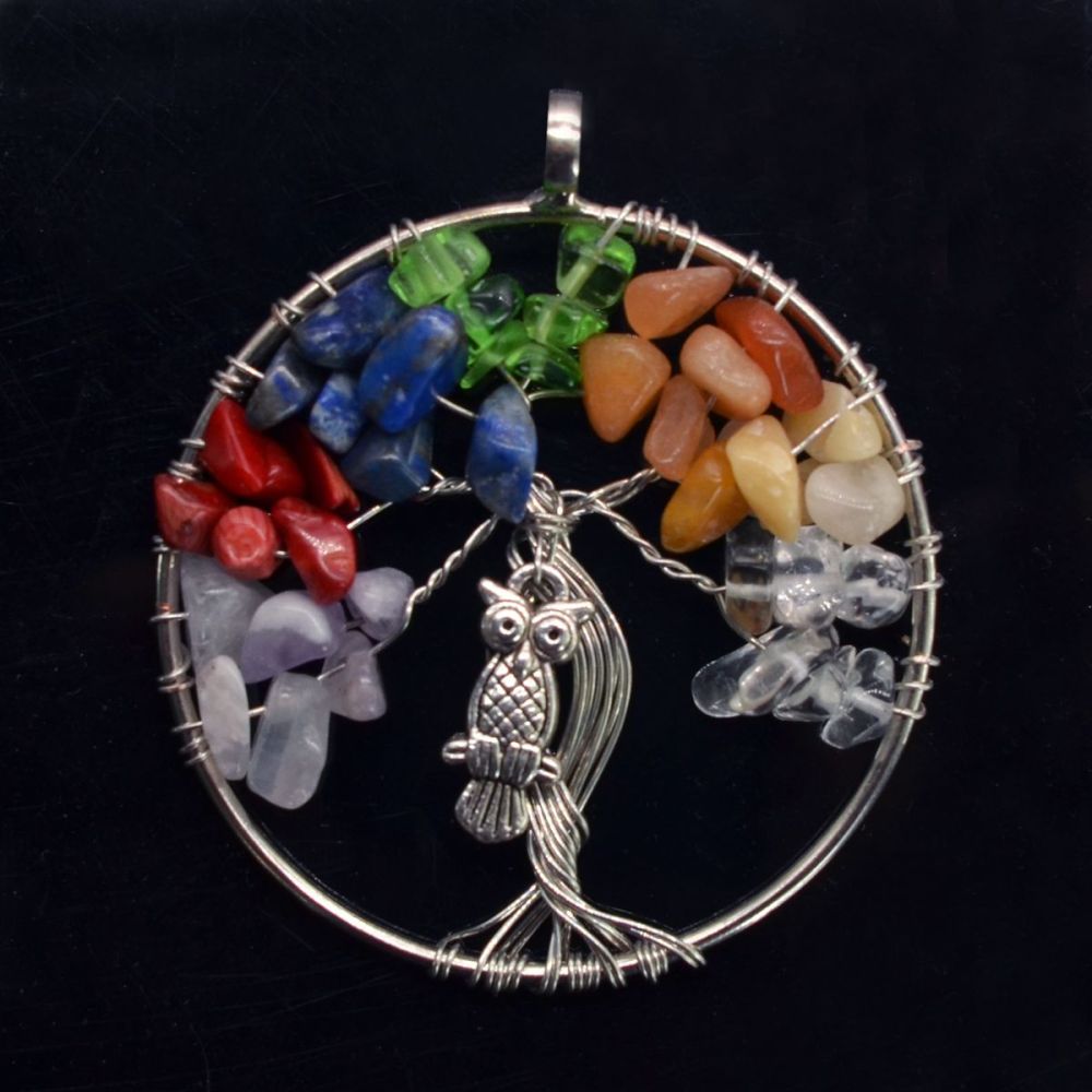 7 Chakra Bird Tree Gemstone Pendant
