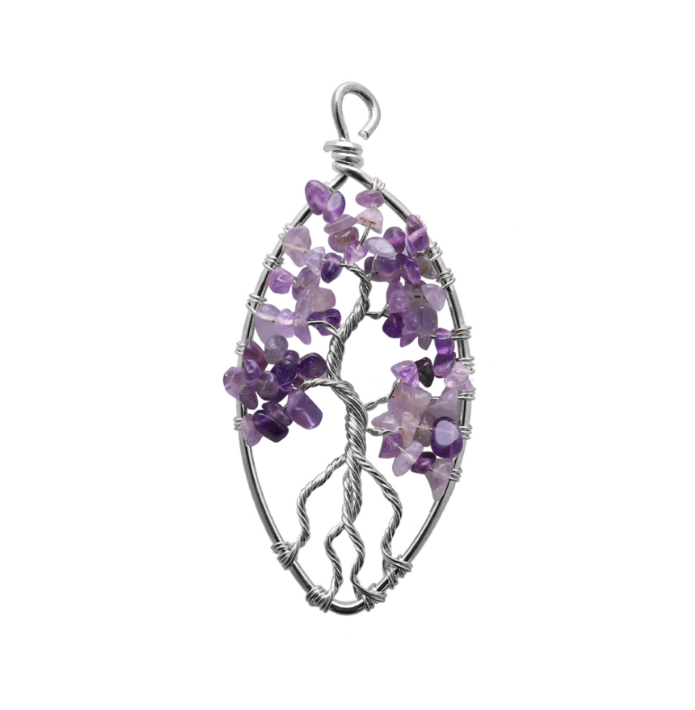 Oval Chip Gemstone Tree Pendant