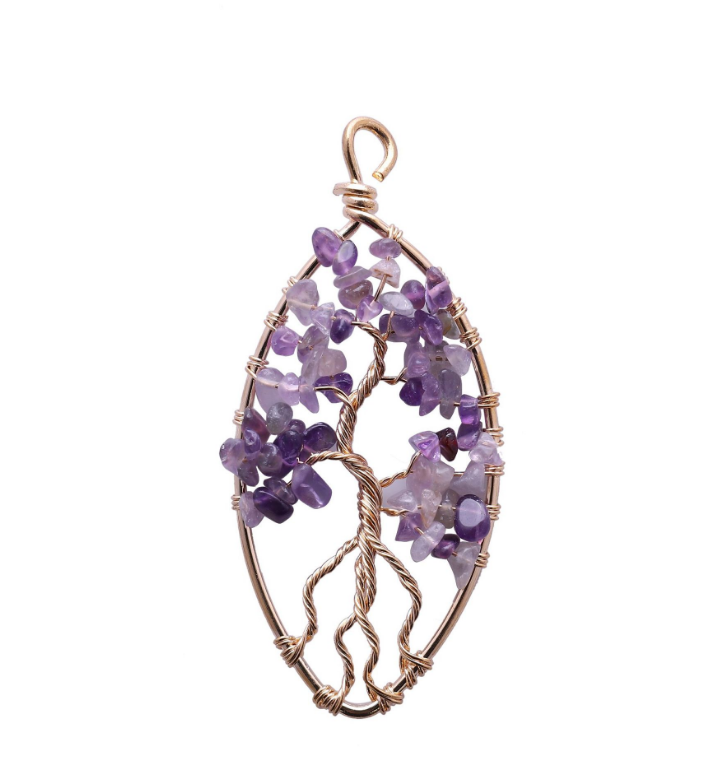 Oval Chip Gemstone Tree Pendant