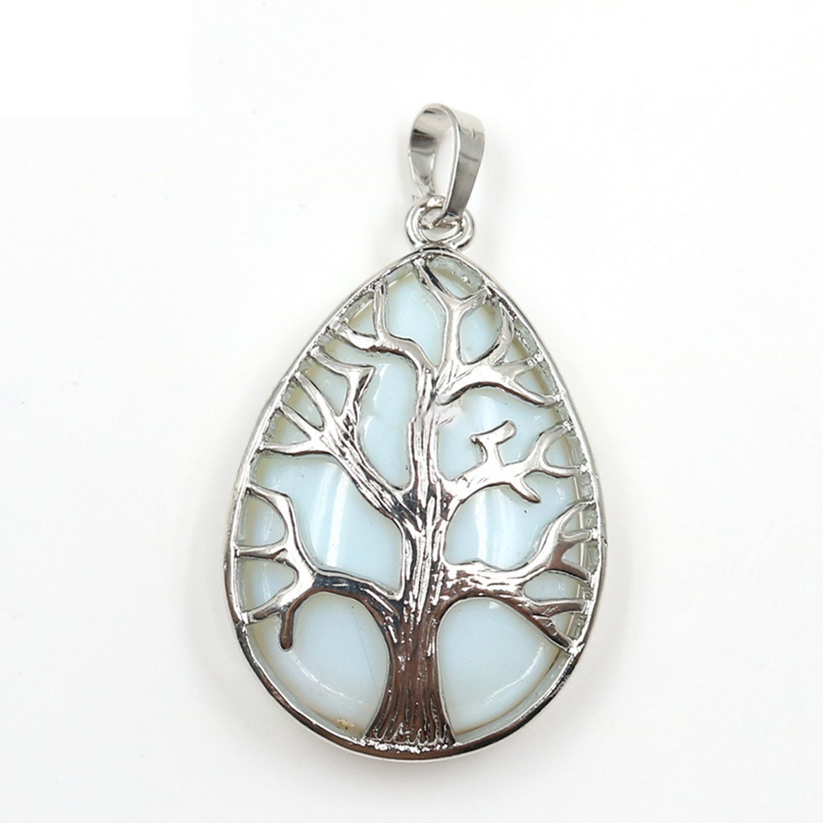 Charming Waterdrop Tree Of Life Pattern Gemstone Pendant