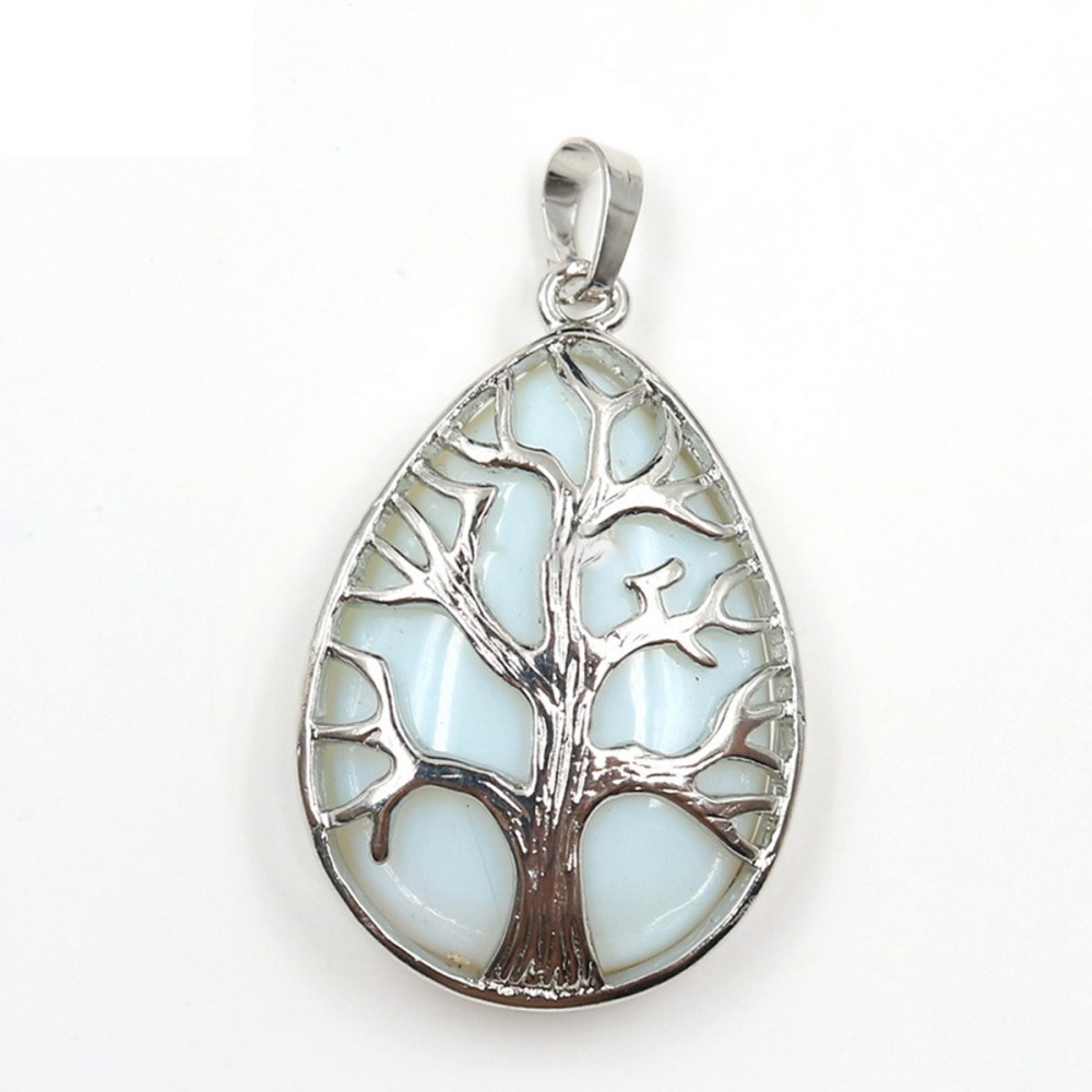 Charming Waterdrop Tree Of Life Pattern Gemstone Pendant