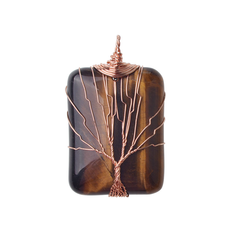 Rose Gold Rectangle Gemstone Life of Tree Pendant