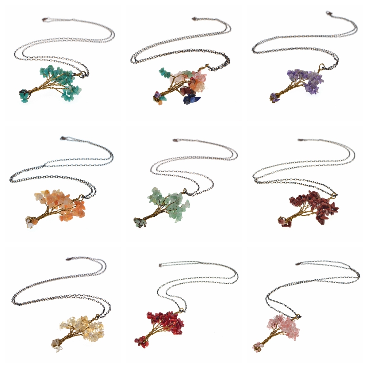 Chip Gemstone Rich Tree Pendant