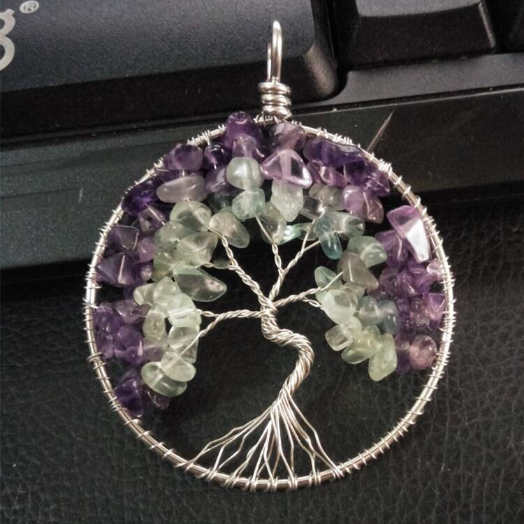 Natural Rainbown Fluorite Amethyst Life of Tree Pendant