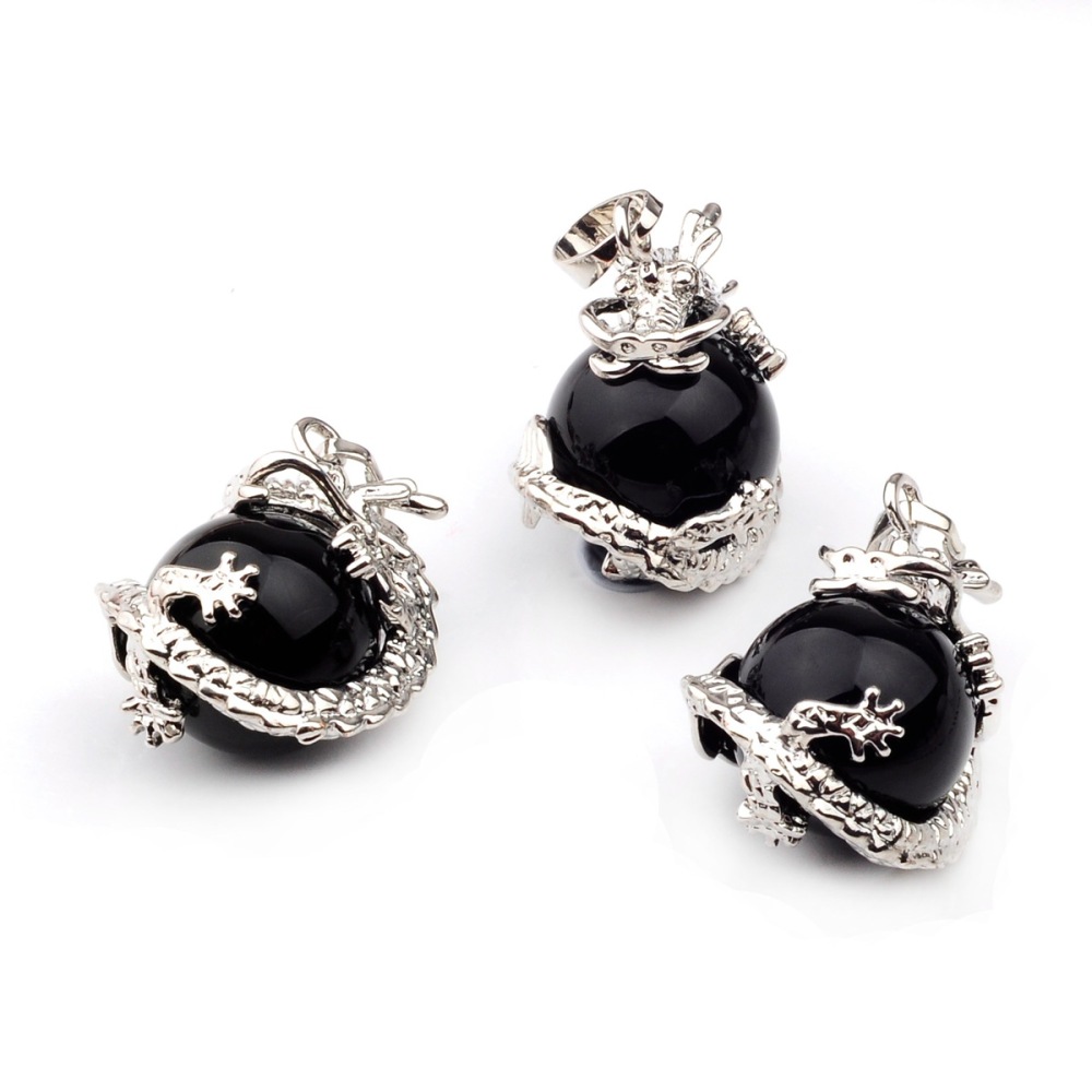 15MM Gemstone Balls Wrapped Dragon Pendant