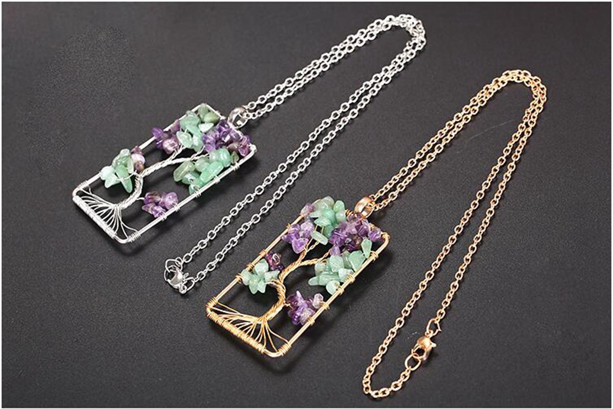 Rectangle Amethyst Aventurine Life of Tree Pendant