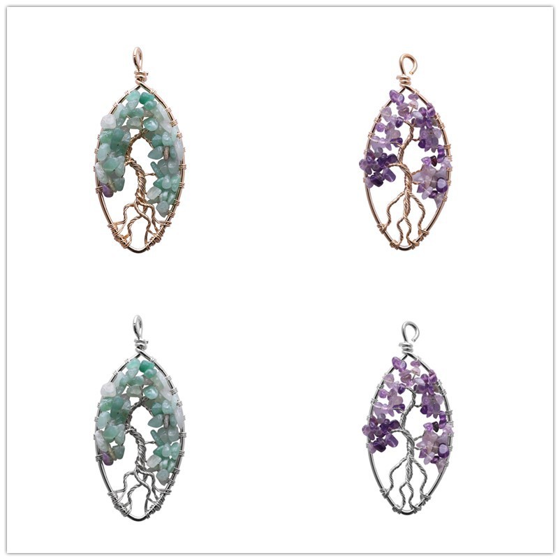 Oval Chip Gemstone Tree Pendant