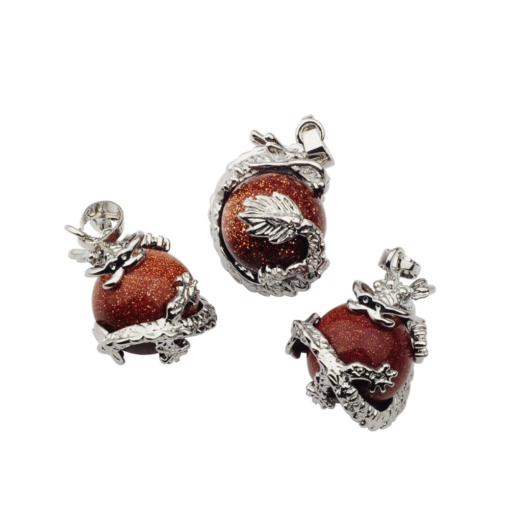 15MM Gemstone Balls Wrapped Dragon Pendant