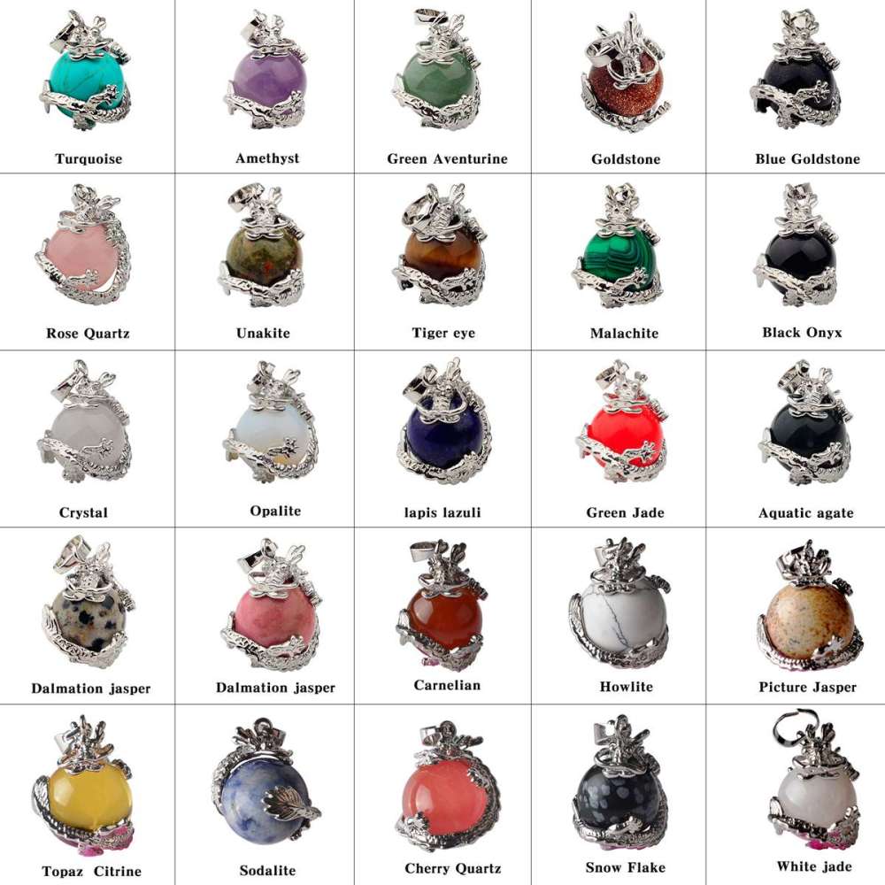 15MM Gemstone Balls Wrapped Dragon Pendant