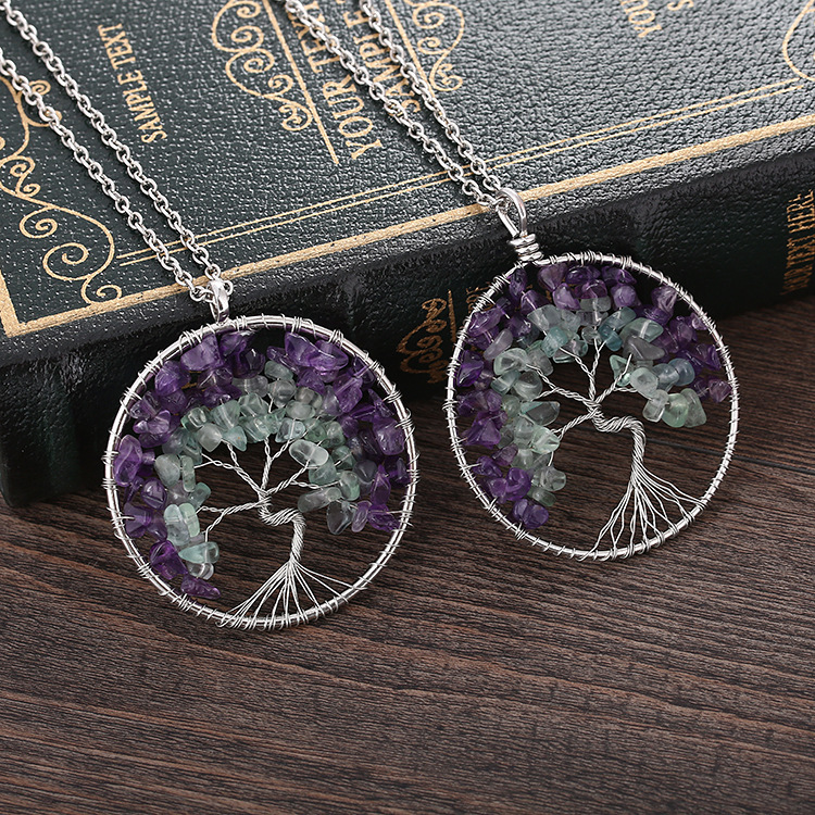 Natural Rainbown Fluorite Amethyst Life of Tree Pendant
