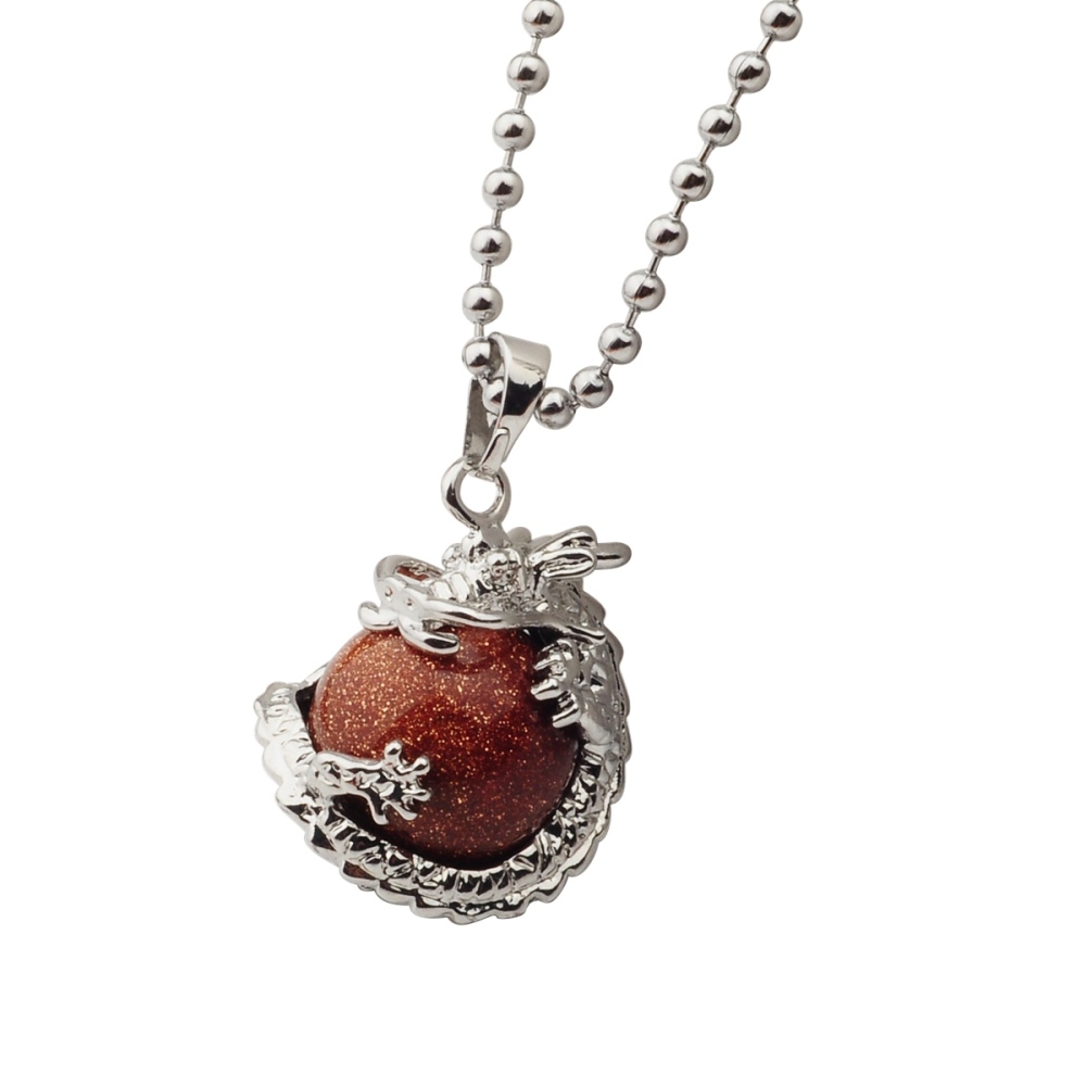 15MM Gemstone Balls Wrapped Dragon Pendant
