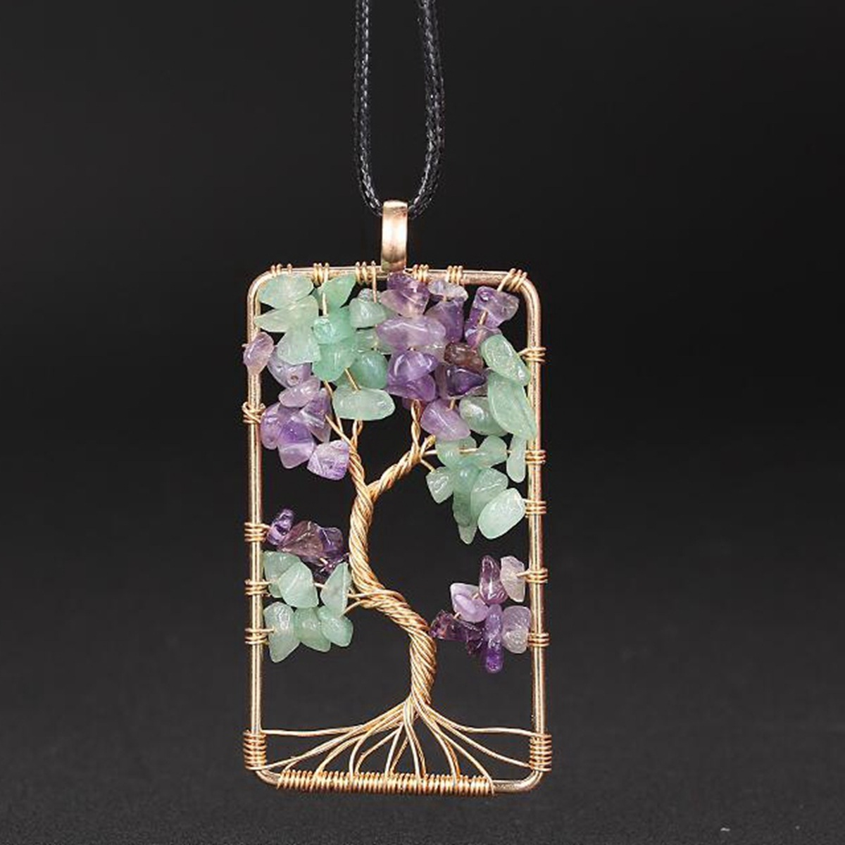 Rectangle Amethyst Aventurine Life of Tree Pendant