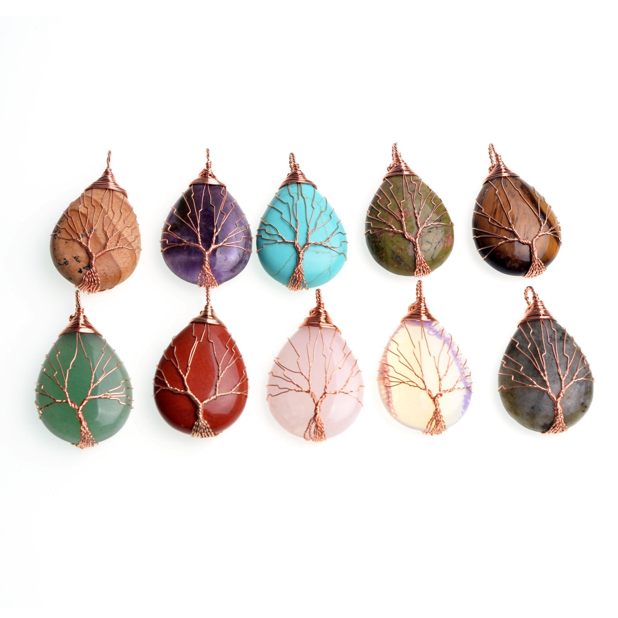 Rose Gold Waterdrop Gemstone Life of Tree Pendant