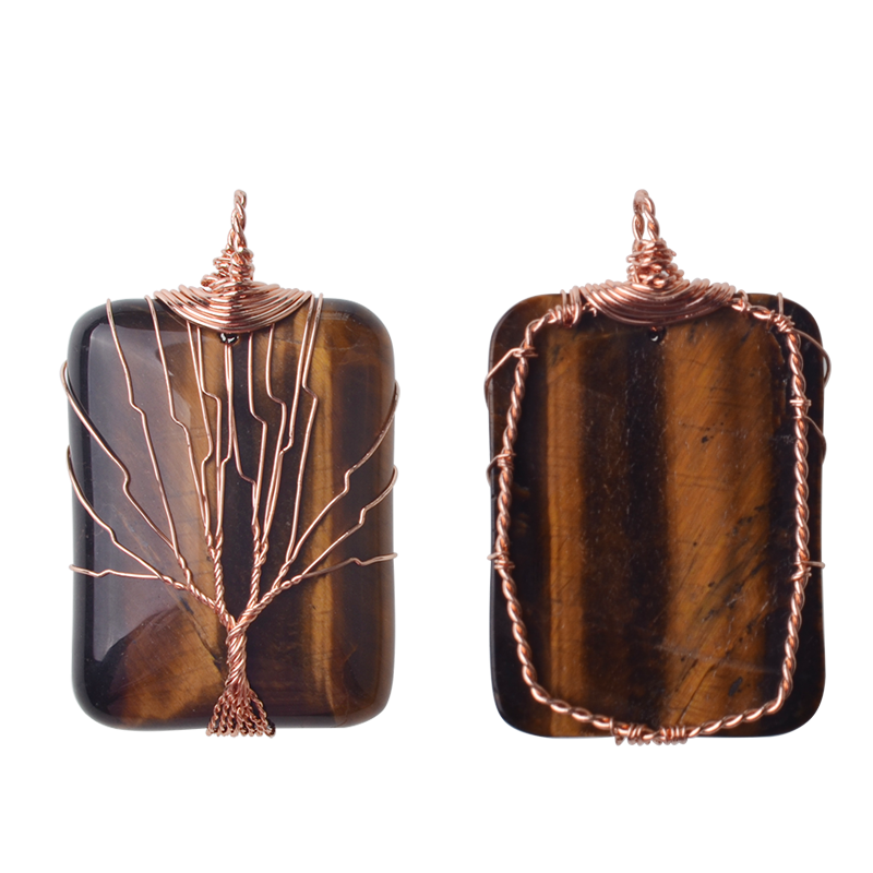 Rose Gold Rectangle Gemstone Life of Tree Pendant