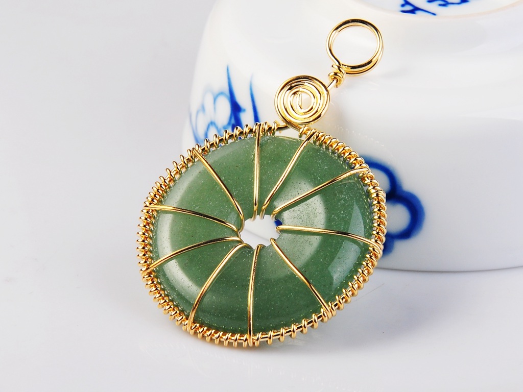 Gold Wire 32MM Gemstone Coin Pendant