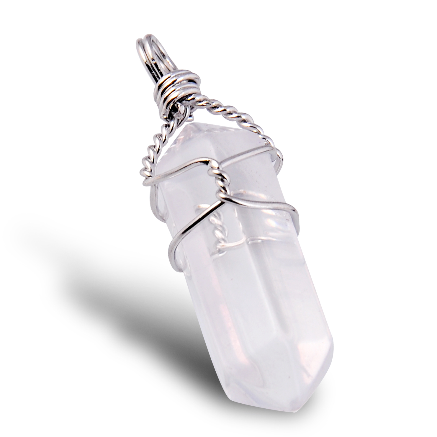 Silver Wire Wrapped  Hexagonal Pillar Gemstone Pendant
