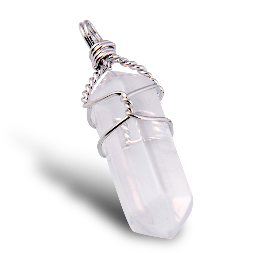 Silver Wire Wrapped  Hexagonal Pillar Gemstone Pendant