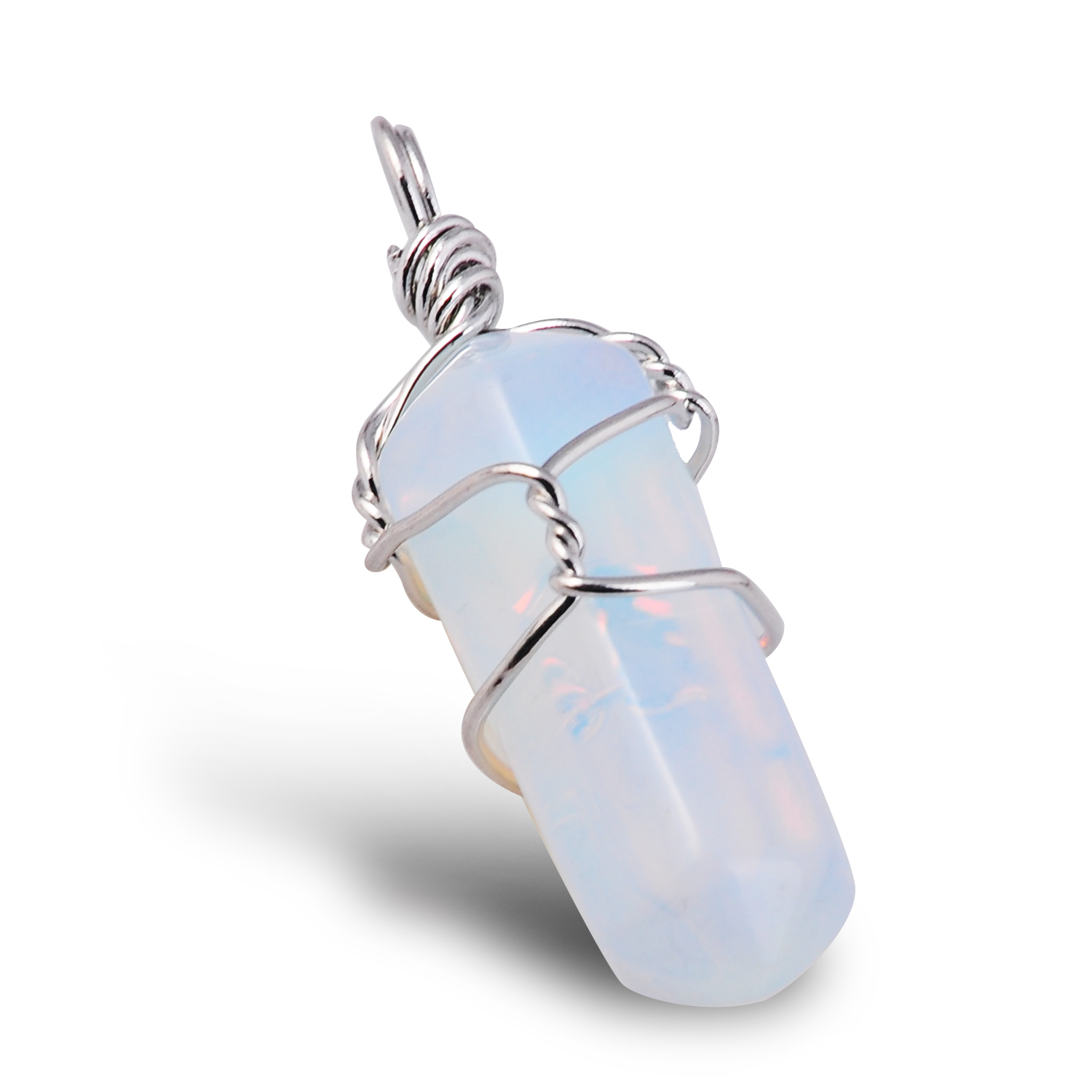 Silver Wire Wrapped  Hexagonal Pillar Gemstone Pendant