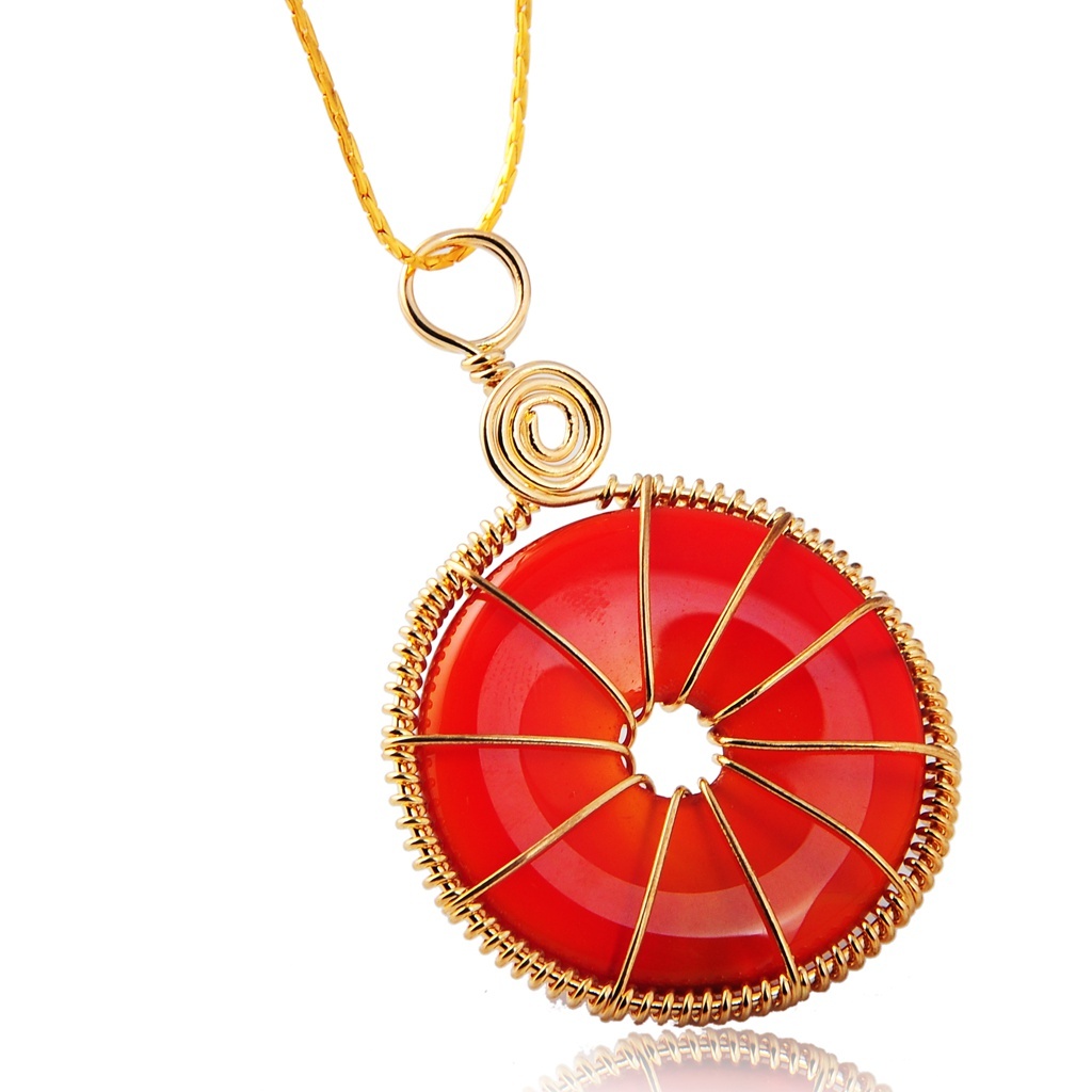Gold Wire 32MM Gemstone Coin Pendant