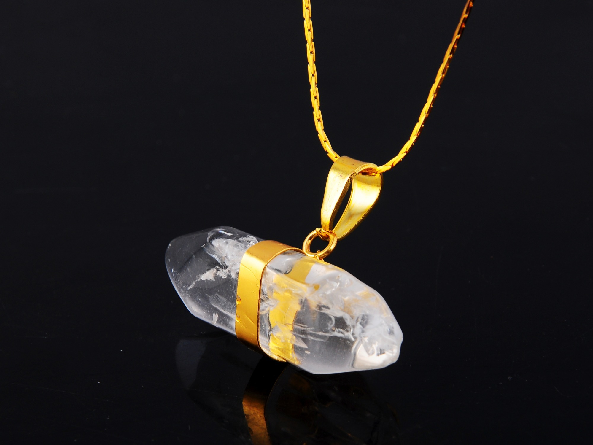 Gold Hexagonal Pillar Crystal Pendant 15X35MM