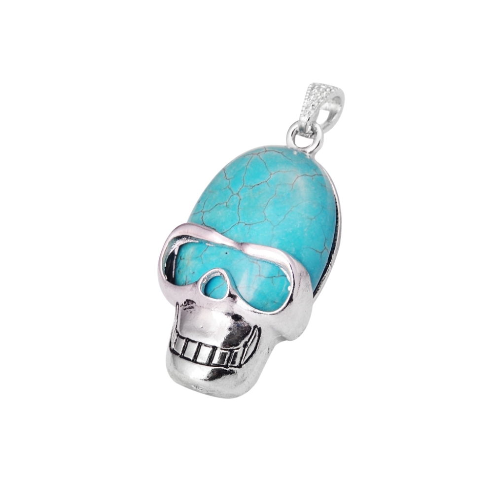 Silver Skull Alloy Gemstone Pendant