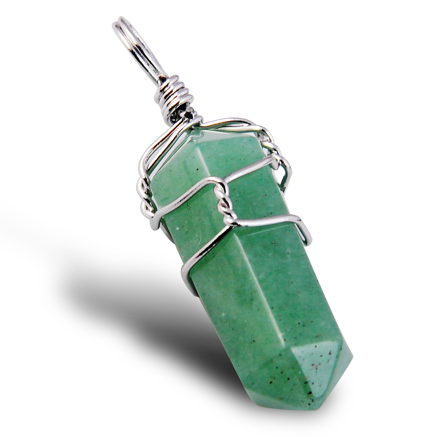 Silver Wire Wrapped  Hexagonal Pillar Gemstone Pendant