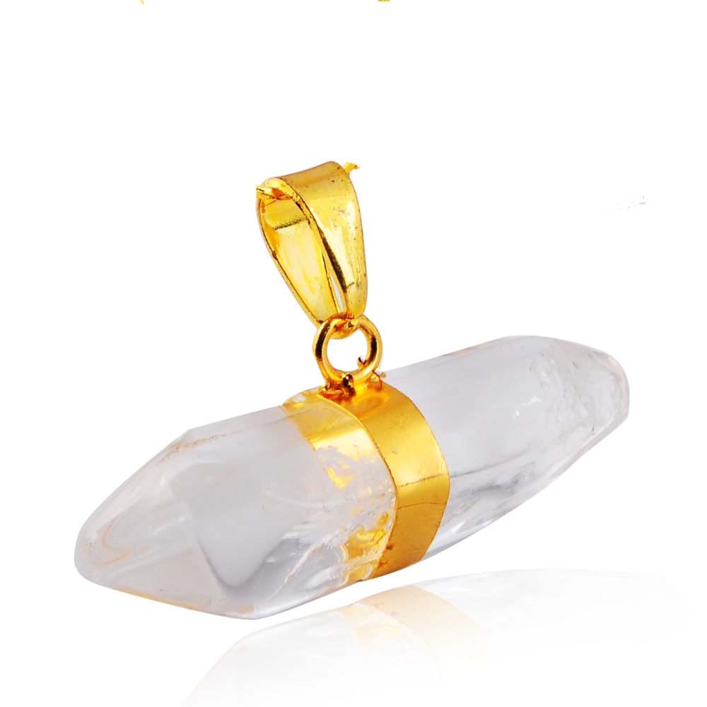 Gold Hexagonal Pillar Crystal Pendant 15X35MM