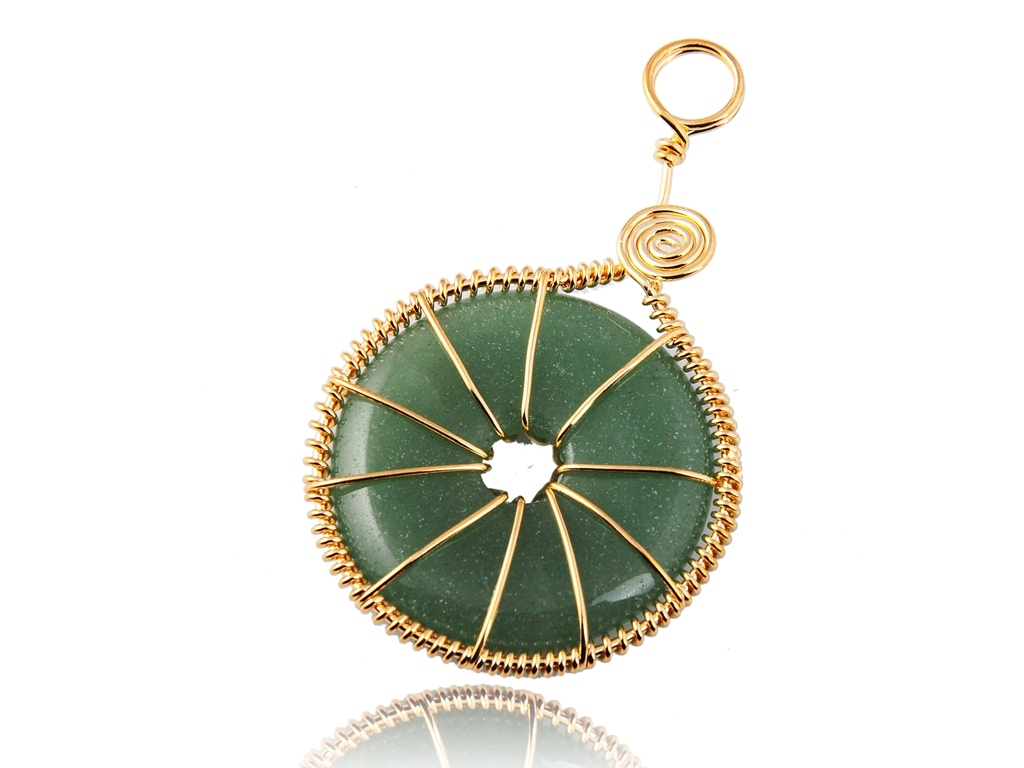 Gold Wire 32MM Gemstone Coin Pendant