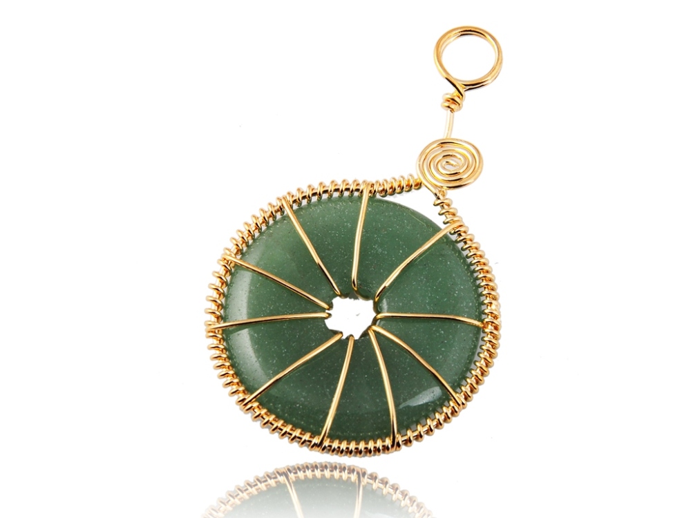 Gold Wire 32MM Gemstone Coin Pendant