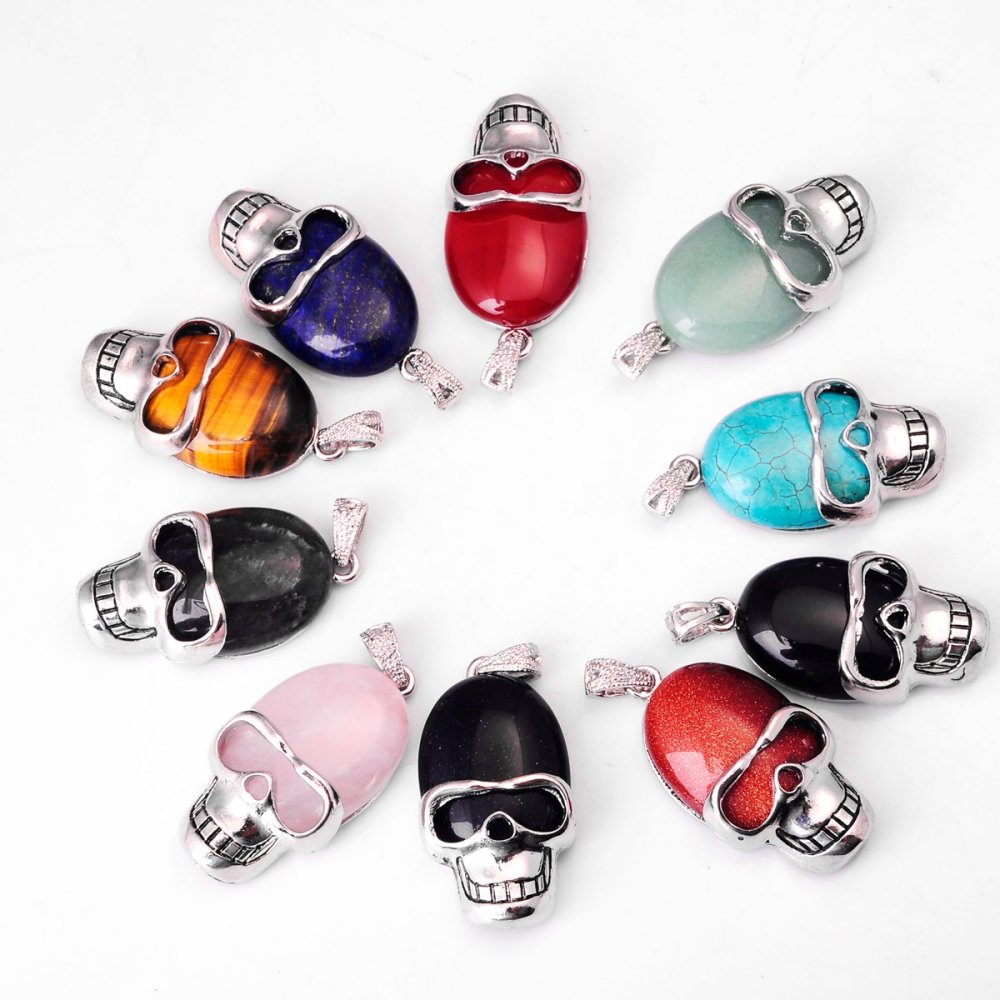 Silver Skull Alloy Gemstone Pendant