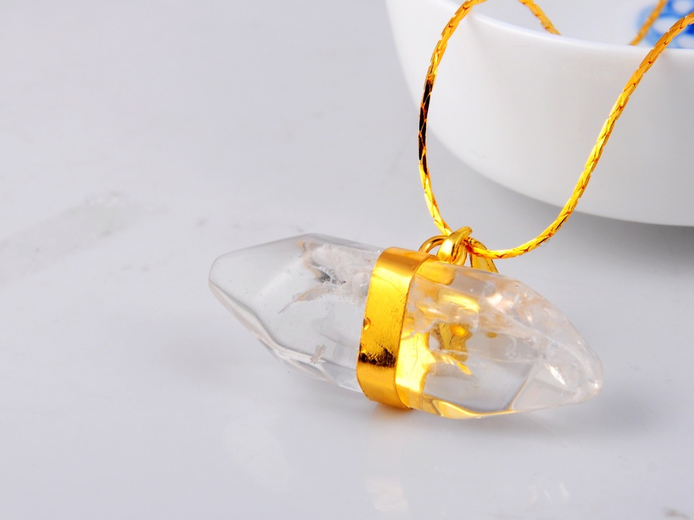 Gold Hexagonal Pillar Crystal Pendant 15X35MM