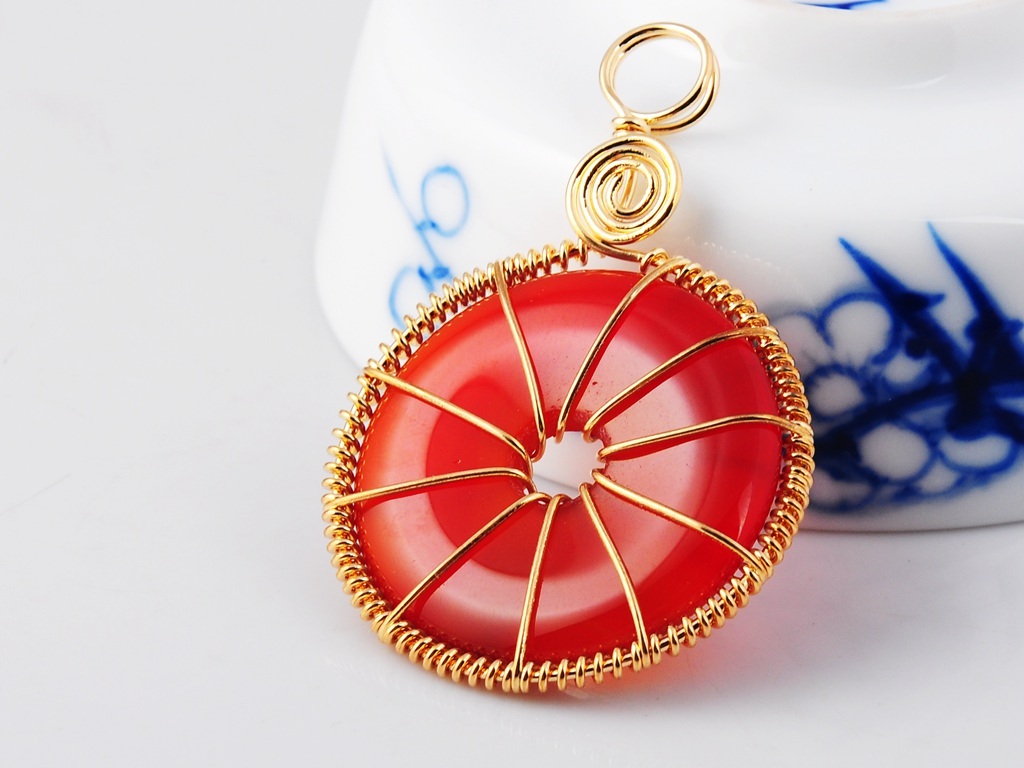 Gold Wire 32MM Gemstone Coin Pendant