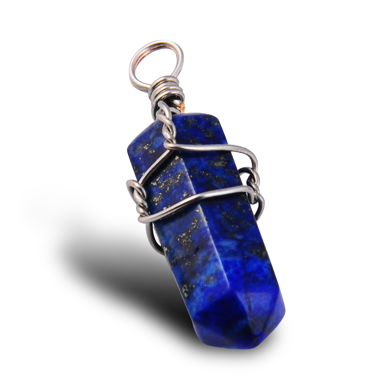 Silver Wire Wrapped  Hexagonal Pillar Gemstone Pendant