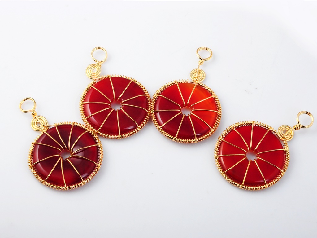 Gold Wire 32MM Gemstone Coin Pendant