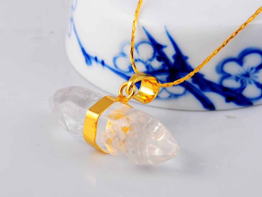 Gold Hexagonal Pillar Crystal Pendant 15X35MM