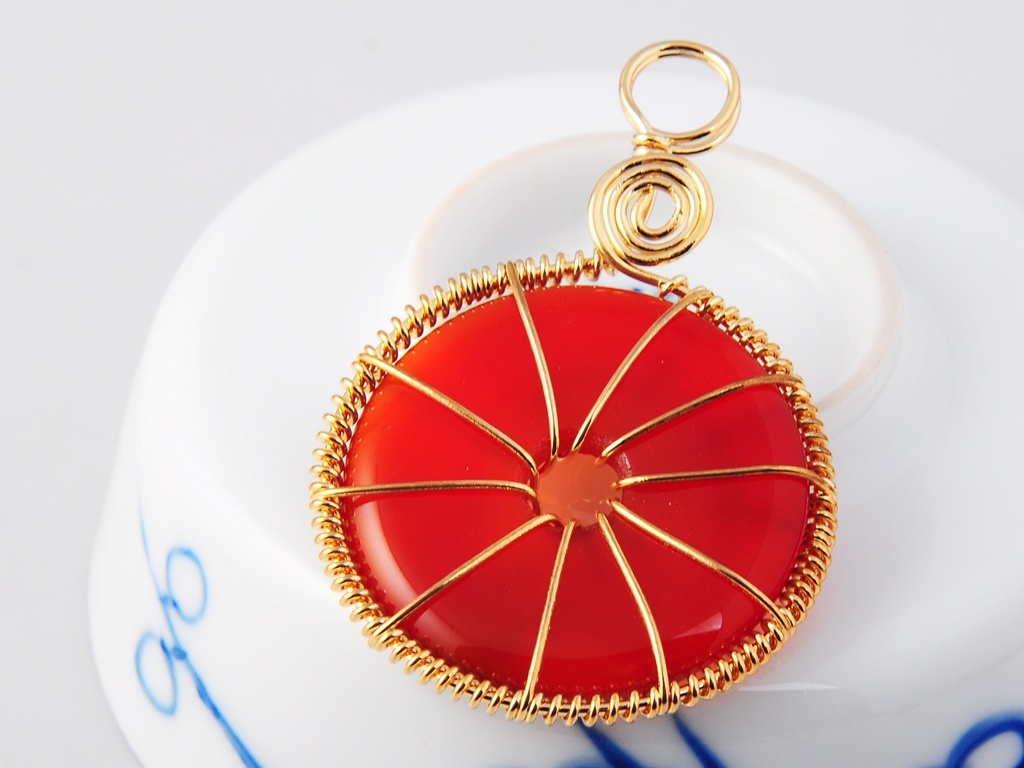 Gold Wire 32MM Gemstone Coin Pendant